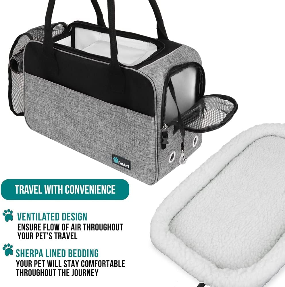 Airline Approved Dog Purse Carrier for Small Dogs - Stylish Soft-Sided Pet Carrier with Pockets, Ventilation & Sherpa Bed, Max 12 Lbs, Gray