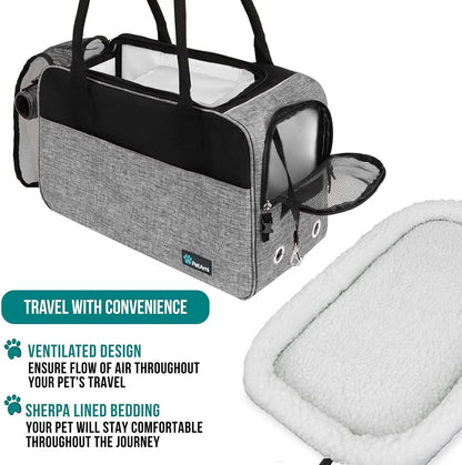 Airline Approved Dog Purse Carrier for Small Dogs - Stylish Soft-Sided Pet Carrier with Pockets, Ventilation & Sherpa Bed, Max 12 Lbs, Gray