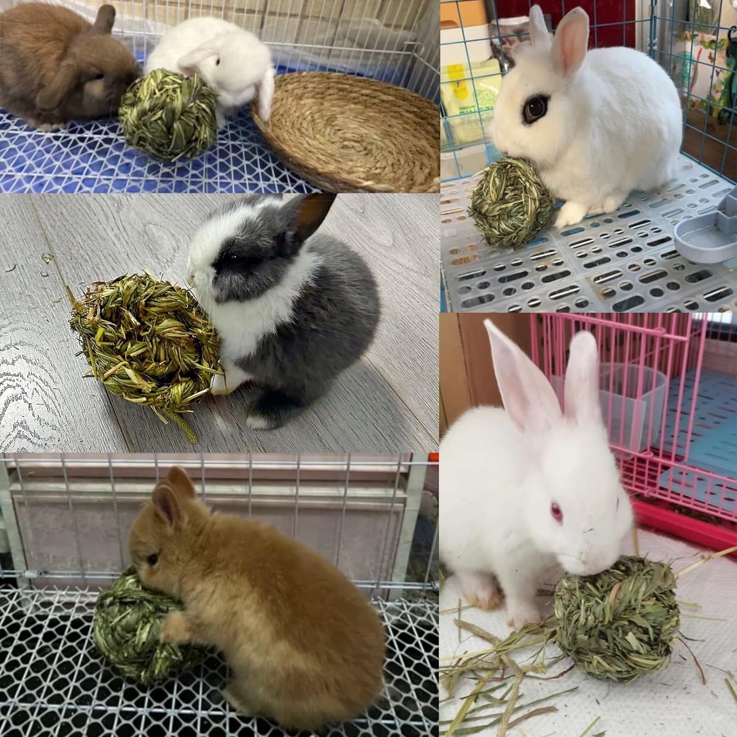 Natural Timothy Grass Bunny Chew Balls - 4 Pack Fun Activity Toys for Rabbits, Hamsters, Guinea Pigs, and Gerbils