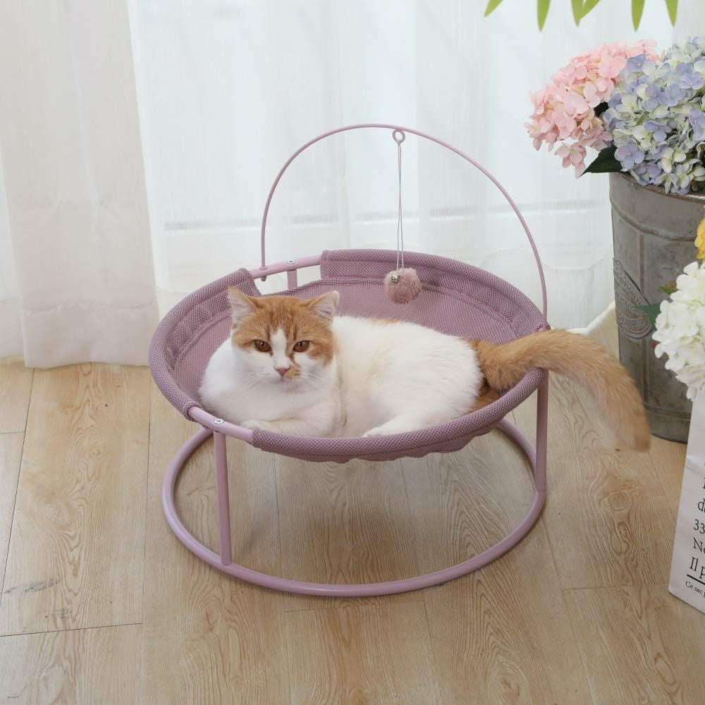 Deluxe Elevated Cat Hammock with Steel Frame & Teaser Toy - Cozy, Detachable & Washable Indoor Lounge Bed
