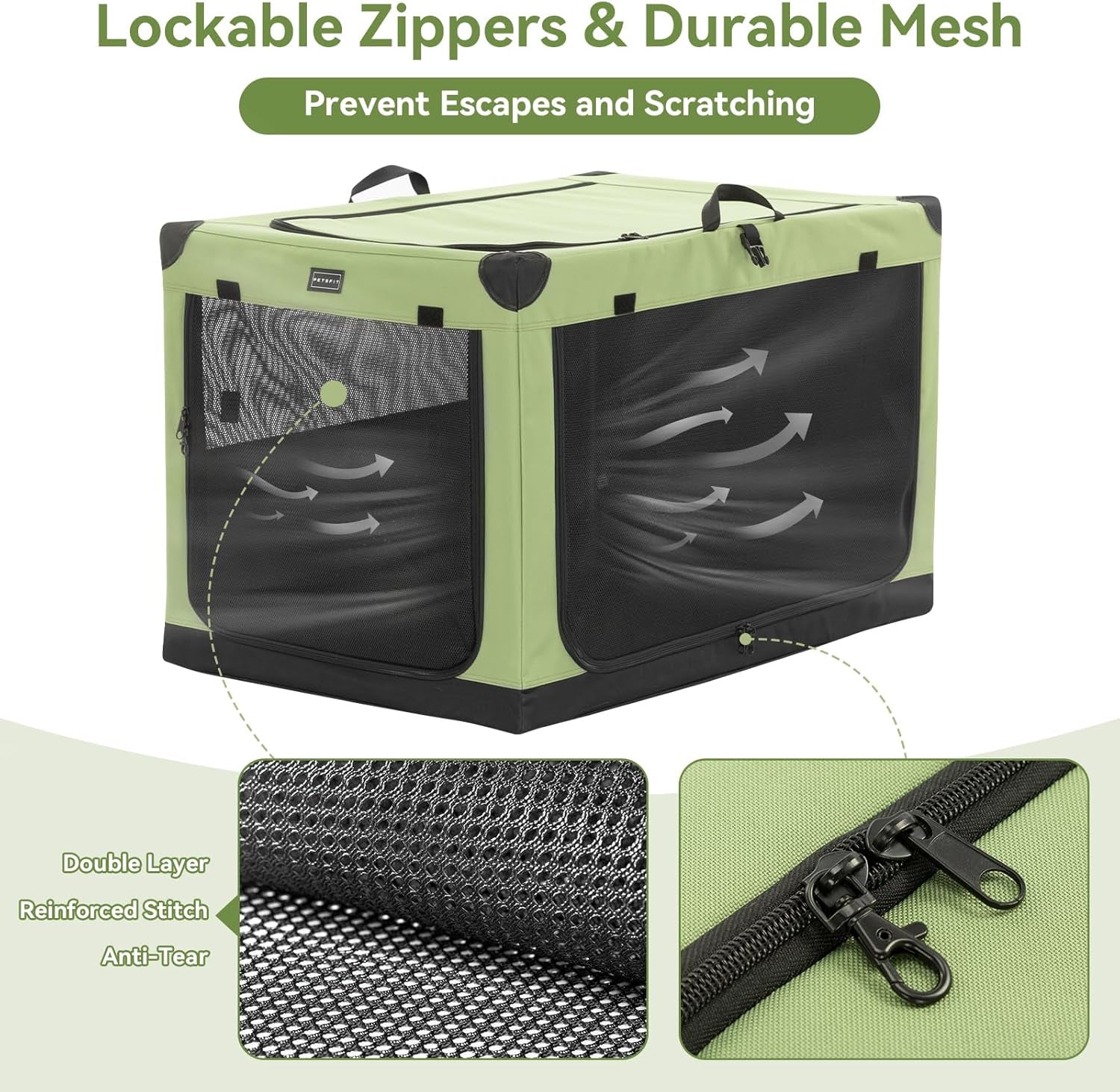 Premium 36-Inch Soft Dog Crate - Lightweight, Portable, and Easy Setup with Adjustable Framework and 3 Mesh Doors - Collapsible Green Dog Travel Kennel