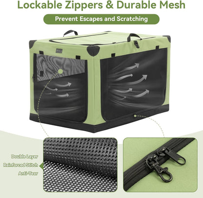 Premium 36-Inch Soft Dog Crate - Lightweight, Portable, and Easy Setup with Adjustable Framework and 3 Mesh Doors - Collapsible Green Dog Travel Kennel