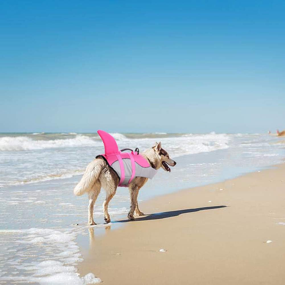 Adjustable Pink Shark Dog Life Jacket - Ripstop Safety Vest for All Sizes with High Buoyancy & Rescue Handle