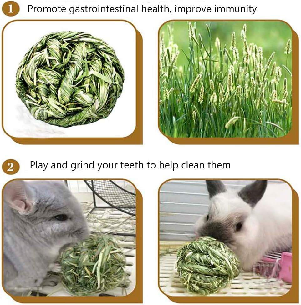 Natural Timothy Grass Bunny Chew Balls - 4 Pack Fun Activity Toys for Rabbits, Hamsters, Guinea Pigs, and Gerbils