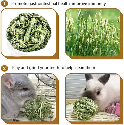 Natural Timothy Grass Bunny Chew Balls - 4 Pack Fun Activity Toys for Rabbits, Hamsters, Guinea Pigs, and Gerbils