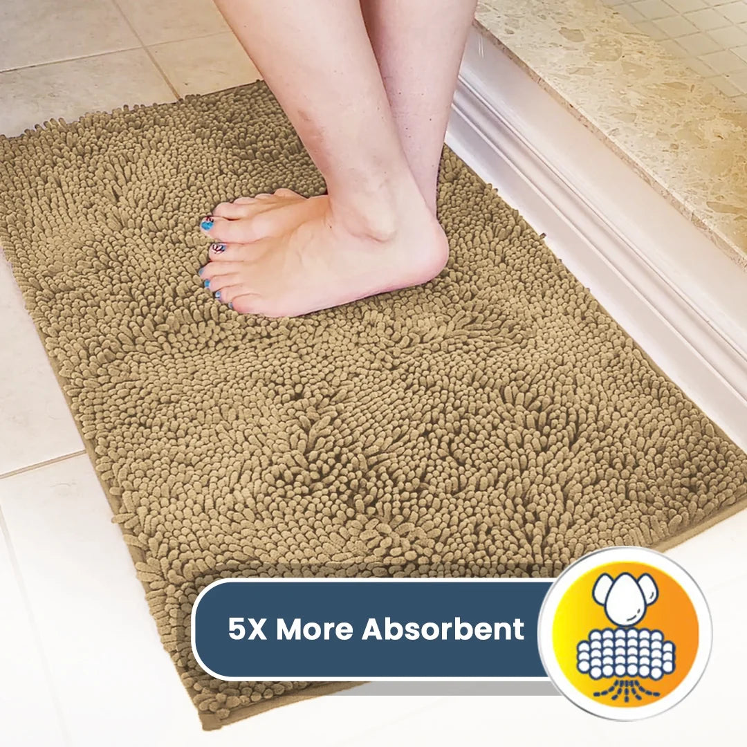 AS-SEEN-ON-TV Ultra-Absorbent Microfiber Door Mat & Pet Rug - Non-Slip, Thick, Washable Chenille Area & Bath Mat for Indoor/Outdoor - XL 59"X35" in Beige