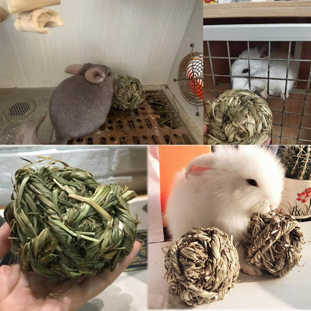 Natural Timothy Grass Bunny Chew Balls - 4 Pack Fun Activity Toys for Rabbits, Hamsters, Guinea Pigs, and Gerbils