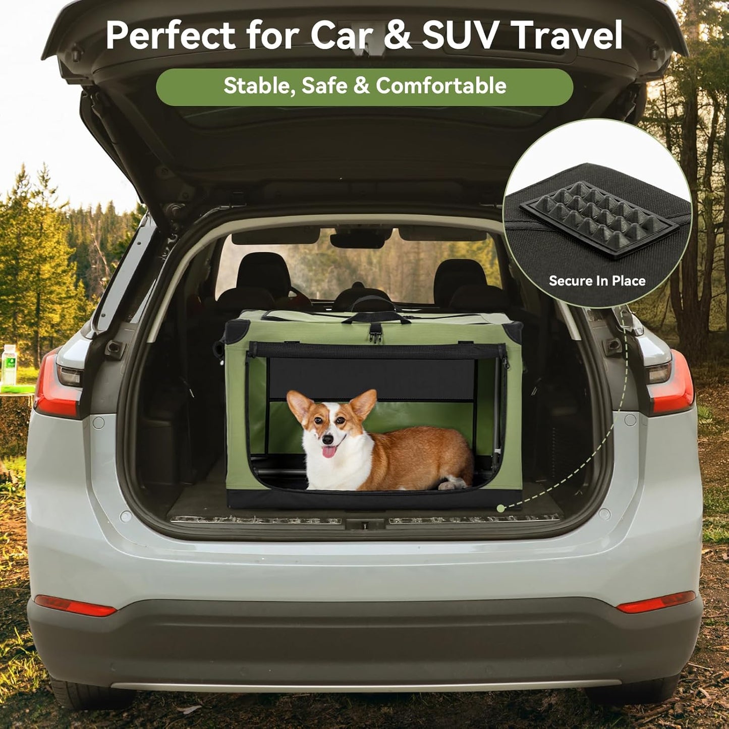 Premium 36-Inch Soft Dog Crate - Lightweight, Portable, and Easy Setup with Adjustable Framework and 3 Mesh Doors - Collapsible Green Dog Travel Kennel