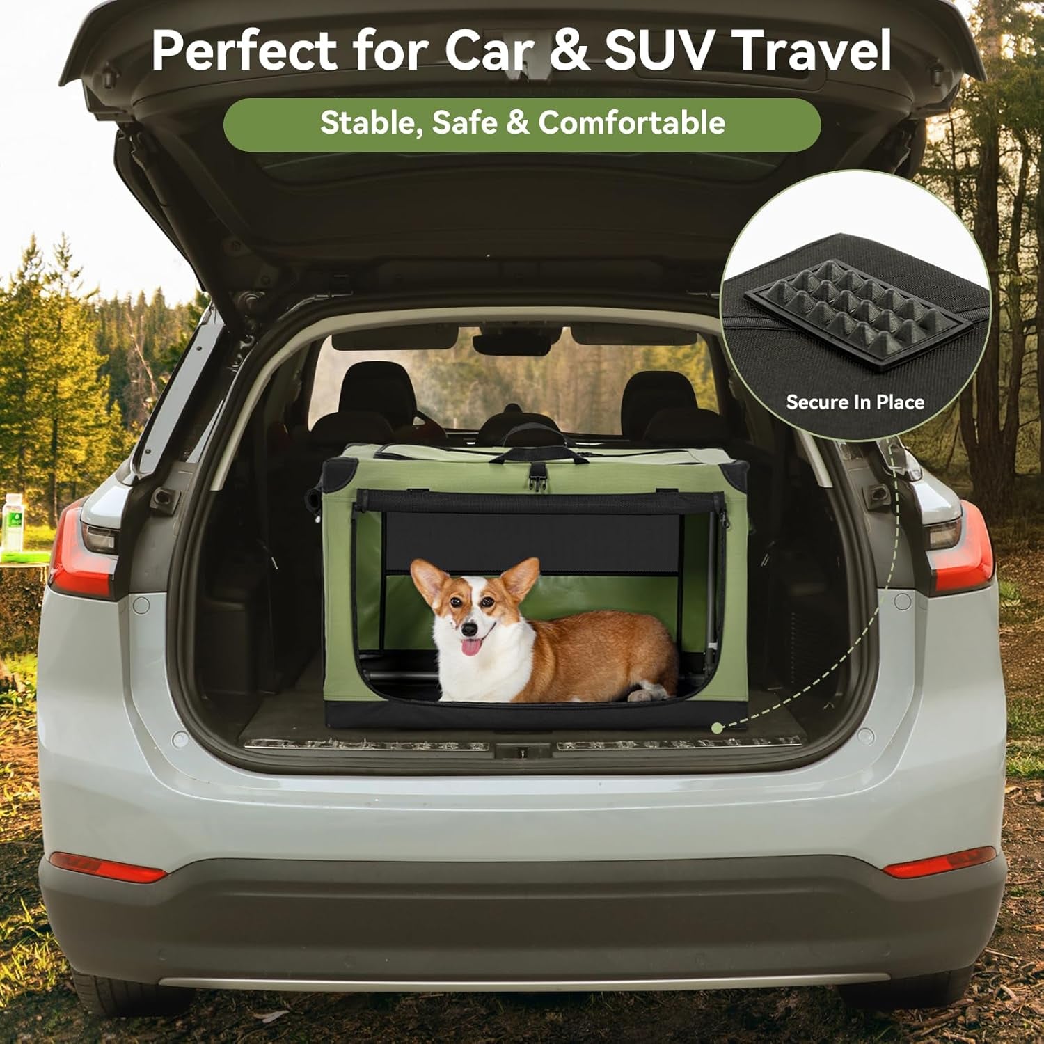 Premium 36-Inch Soft Dog Crate - Lightweight, Portable, and Easy Setup with Adjustable Framework and 3 Mesh Doors - Collapsible Green Dog Travel Kennel