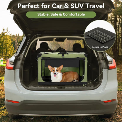 Premium 36-Inch Soft Dog Crate - Lightweight, Portable, and Easy Setup with Adjustable Framework and 3 Mesh Doors - Collapsible Green Dog Travel Kennel