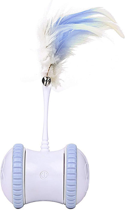Exciting Automatic Cat Feather Toy - Interactive 360° Rotating Ball with LED Light, USB Rechargeable, and Replaceable Feathers - Perfect Indoor Fun for Your Feline (Blue)