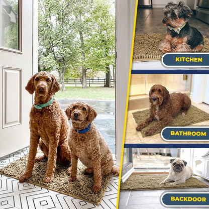 AS-SEEN-ON-TV Ultra-Absorbent Microfiber Door Mat & Pet Rug - Non-Slip, Thick, Washable Chenille Area & Bath Mat for Indoor/Outdoor - XL 59"X35" in Beige