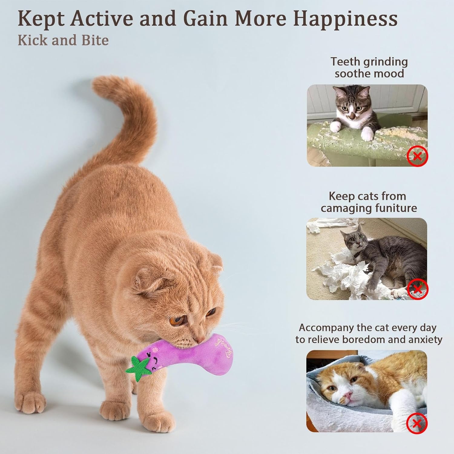 Catnip Cat Toys, Safe Teeth Cleaning Cat Nip Toys for Indoor Kitten Kitty,Interactive Plush Cat Chew Kicker Toys, 5 Pack, Vegetable Shape
