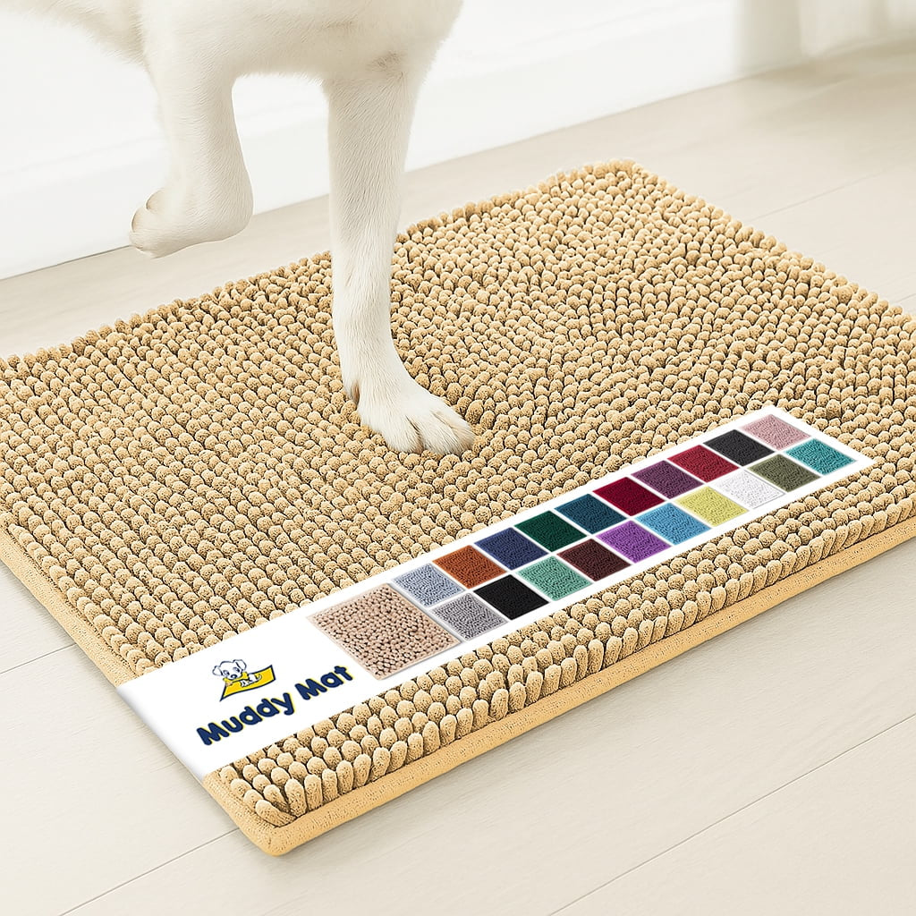 AS-SEEN-ON-TV Ultra-Absorbent Microfiber Door Mat & Pet Rug - Non-Slip, Thick, Washable Chenille Area & Bath Mat for Indoor/Outdoor - XL 59"X35" in Beige