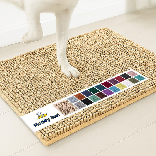 AS-SEEN-ON-TV Ultra-Absorbent Microfiber Door Mat & Pet Rug - Non-Slip, Thick, Washable Chenille Area & Bath Mat for Indoor/Outdoor - XL 59"X35" in Beige