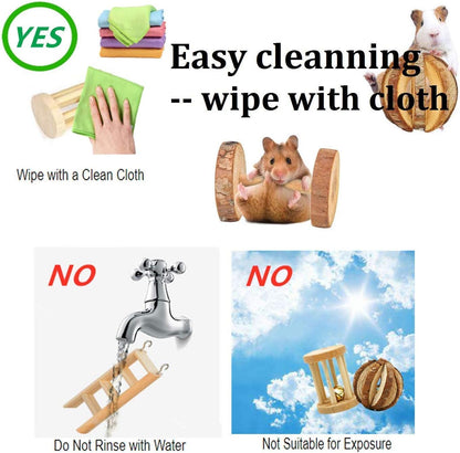 12PCS Natural Wooden Chew Toys for Hamsters, Guinea Pigs, and Rabbits - Dental Care & Exercise Set with Dumbbells, Bells, and Rollers