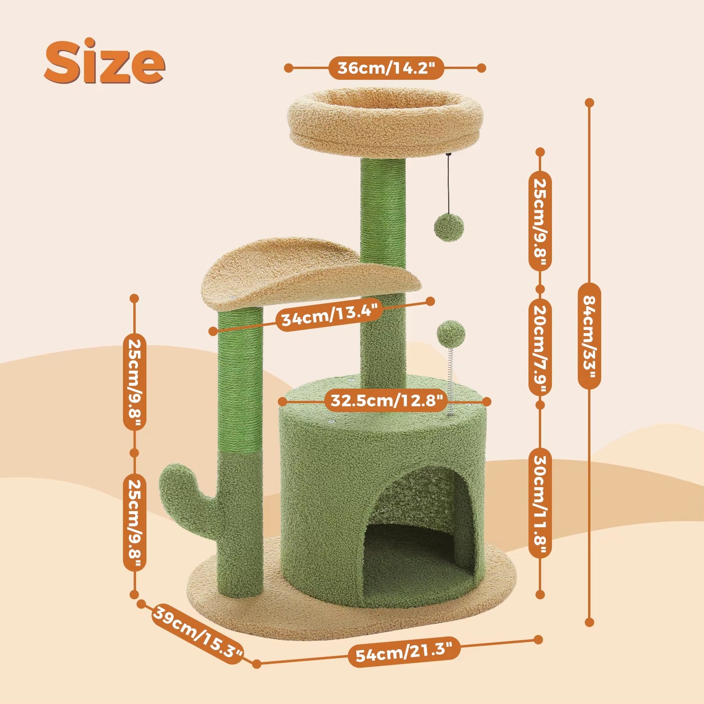 Cozy Cactus Cat Tree with Removable Bed - Stylish Small Cat Tower & Scratching Post for Indoor Cats