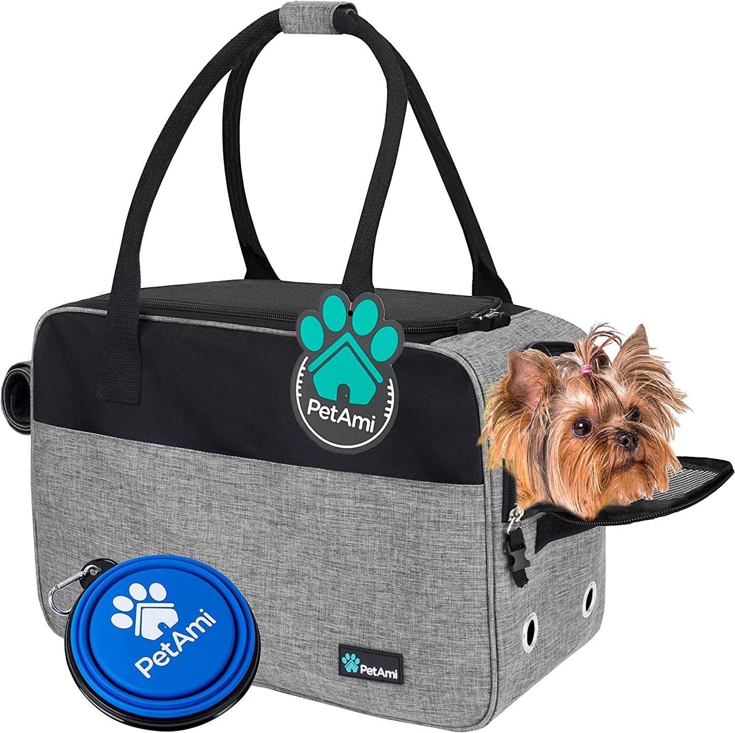 Airline Approved Dog Purse Carrier for Small Dogs - Stylish Soft-Sided Pet Carrier with Pockets, Ventilation & Sherpa Bed, Max 12 Lbs, Gray