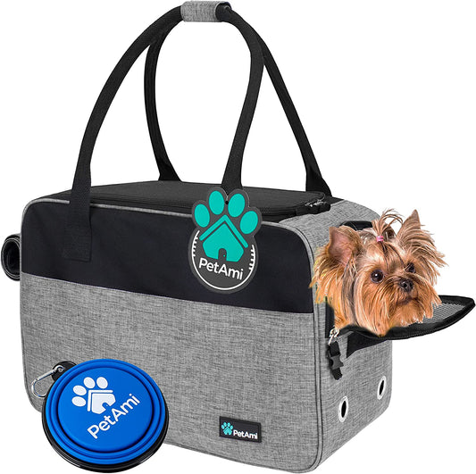 Airline Approved Dog Purse Carrier for Small Dogs - Stylish Soft-Sided Pet Carrier with Pockets, Ventilation & Sherpa Bed, Max 12 Lbs, Gray