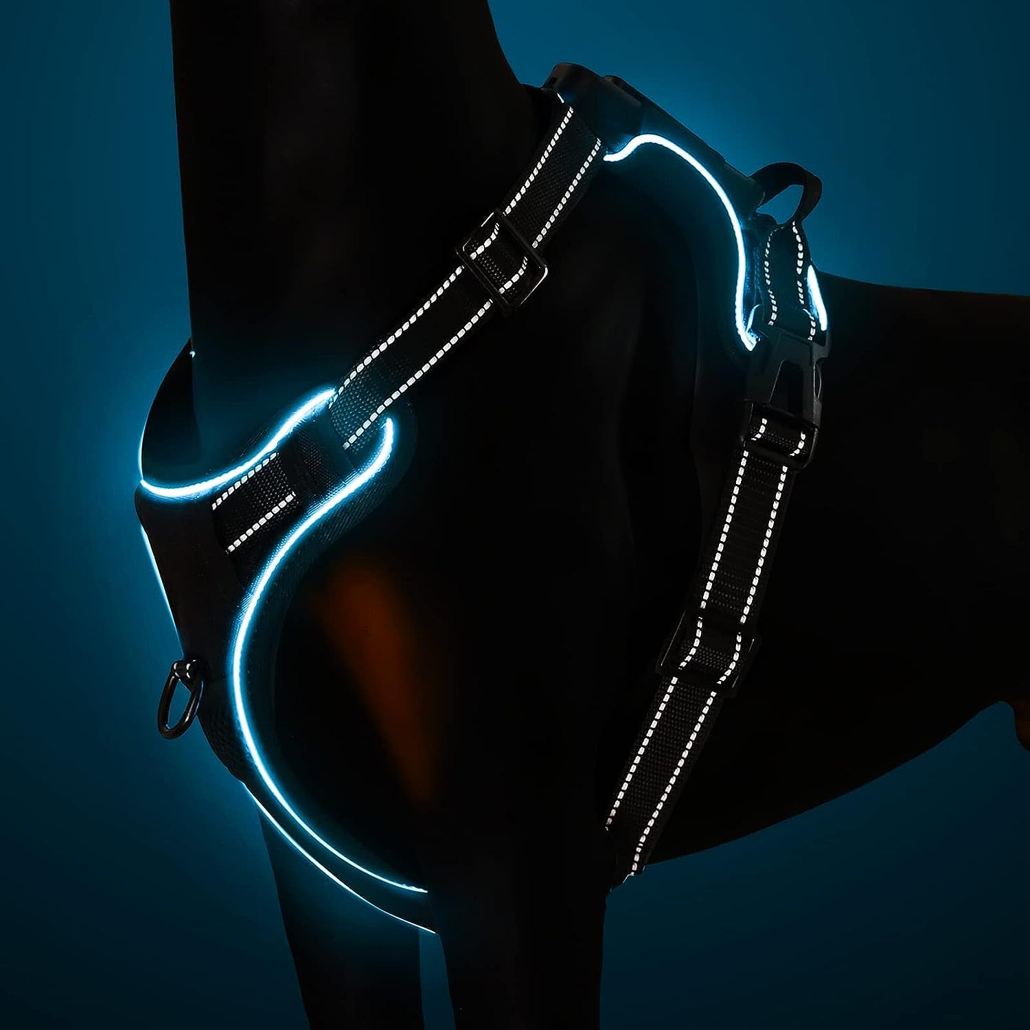 No Pull Light-Up Dog Harness with 3 Modes, Reflective Strap & Control Handle - Adjustable & Breathable for All Sizes (S, M, L)