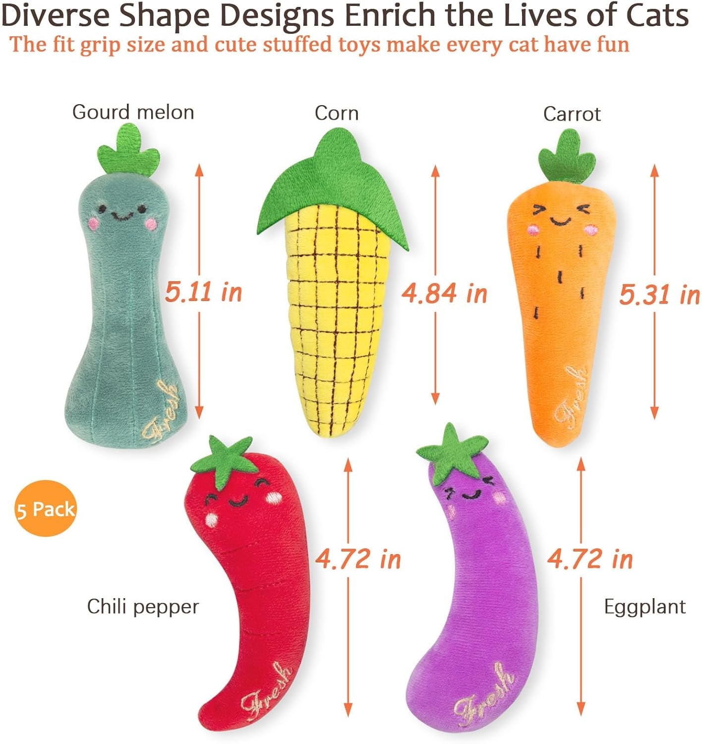 Catnip Cat Toys, Safe Teeth Cleaning Cat Nip Toys for Indoor Kitten Kitty,Interactive Plush Cat Chew Kicker Toys, 5 Pack, Vegetable Shape