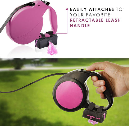 Ultimate Dog Poop Bag Holder & Leash Attachment - Universal Fit + Free Roll of Bags - Stylish Black & Magenta Dispenser