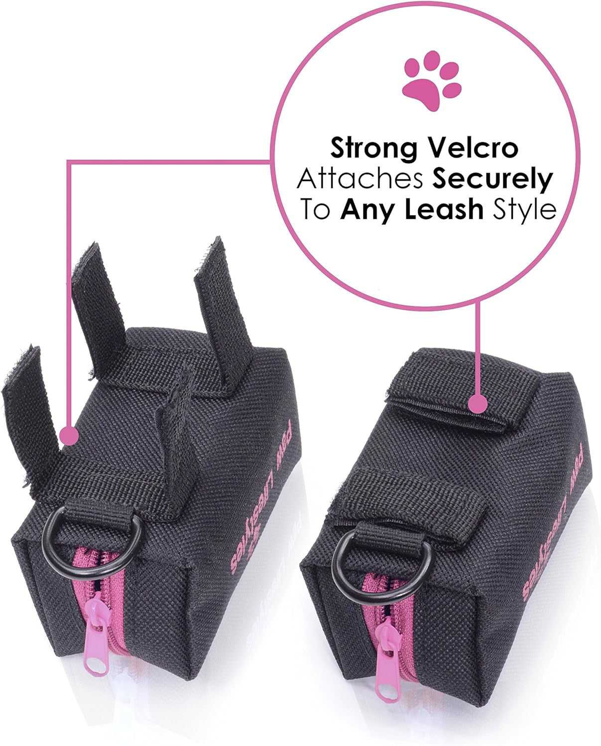 Ultimate Dog Poop Bag Holder & Leash Attachment - Universal Fit + Free Roll of Bags - Stylish Black & Magenta Dispenser