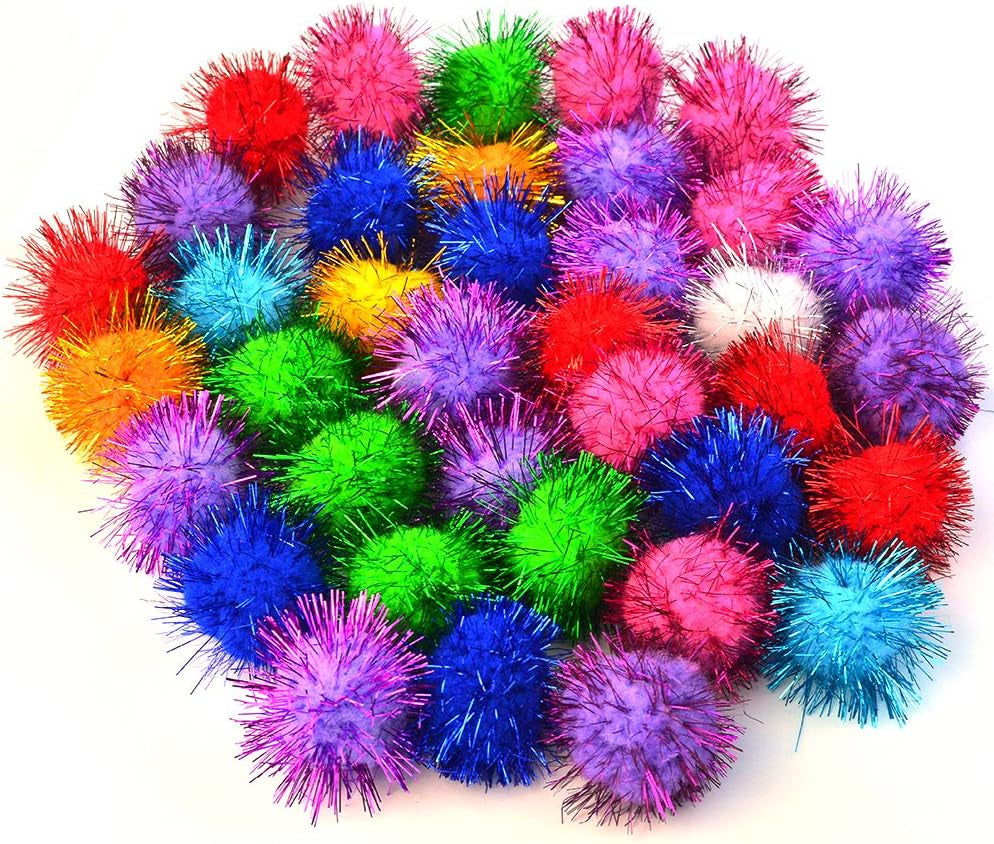 Vibrant 70 PCS Sparkle Balls & Tinsel Pom Poms for Cats & Kittens - Ultimate Glitter Playtime!