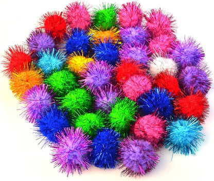 Vibrant 70 PCS Sparkle Balls & Tinsel Pom Poms for Cats & Kittens - Ultimate Glitter Playtime!