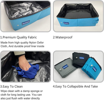 Portable Collapsible Travel Cat Litter Box - Leak-Proof Carrier for Small to Medium Cats (Light Grey)