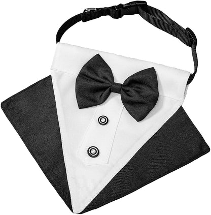 Stylish Formal Dog Tuxedo Bandana Collar with Bow Tie - Adjustable for Large Dogs