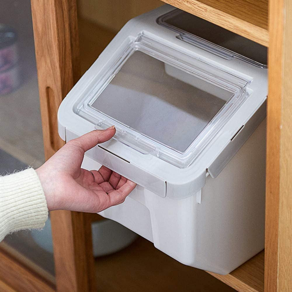 Large Airtight Pet Food Storage Container - 20Lb Dog & Cat Food Bin with Scoop & Measuring Cup - Stylish Grey Design