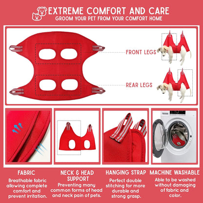 Ultimate 10-in-1 Cat & Dog Grooming Hammock with Nail Clippers, Comb & Pet Sling Restraint for Stress-Free Bathing & Nail Care - Perfect for Small Pets