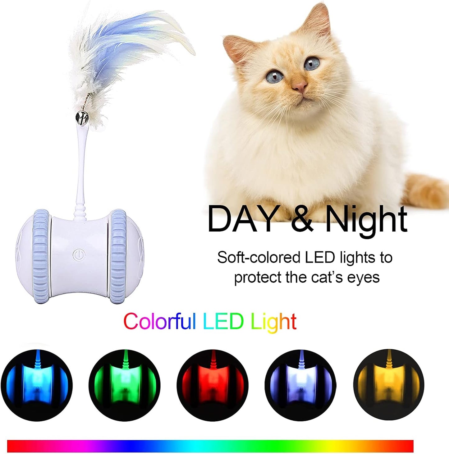 Exciting Automatic Cat Feather Toy - Interactive 360° Rotating Ball with LED Light, USB Rechargeable, and Replaceable Feathers - Perfect Indoor Fun for Your Feline (Blue)