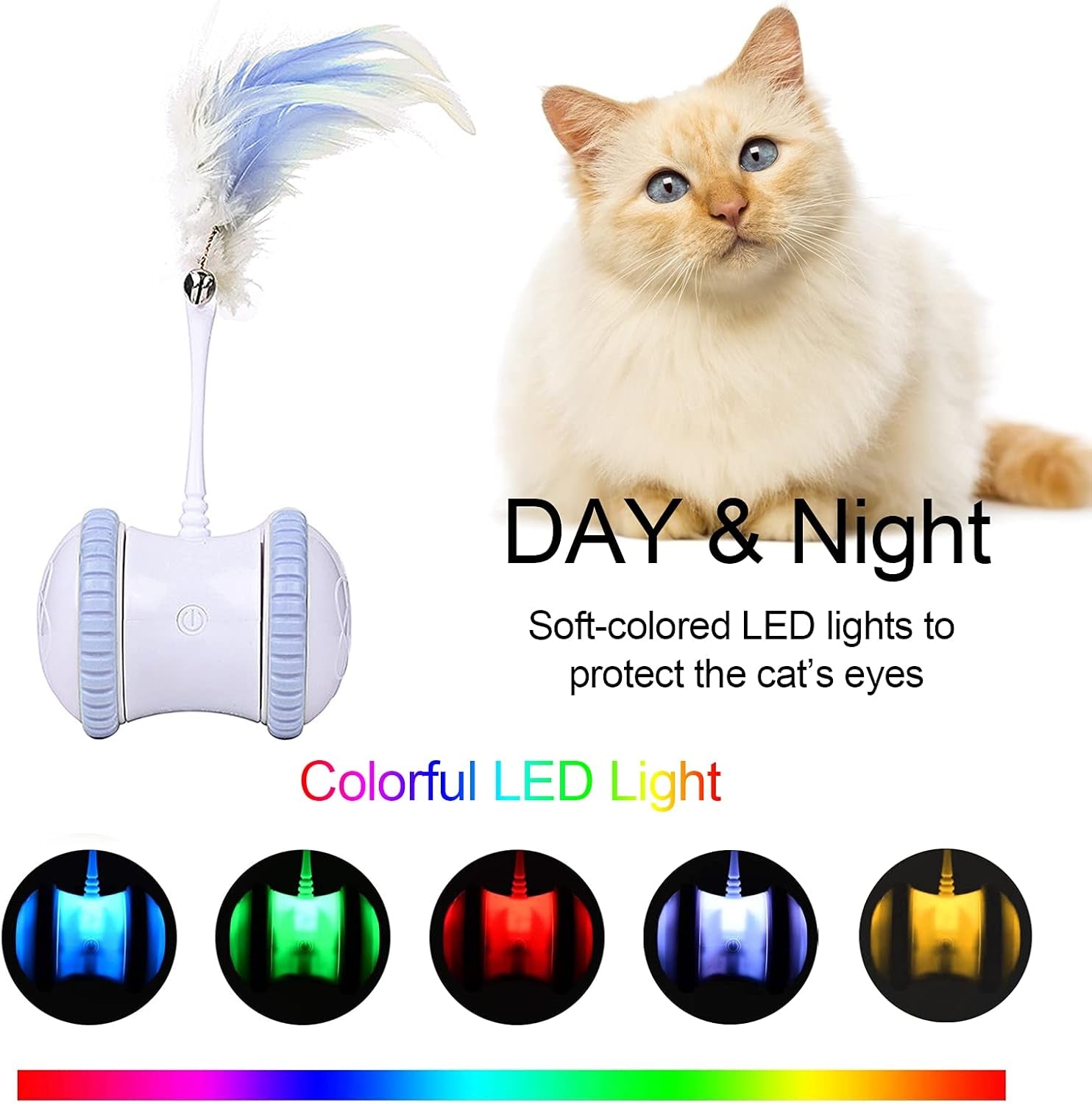 Exciting Automatic Cat Feather Toy - Interactive 360° Rotating Ball with LED Light, USB Rechargeable, and Replaceable Feathers - Perfect Indoor Fun for Your Feline (Blue)