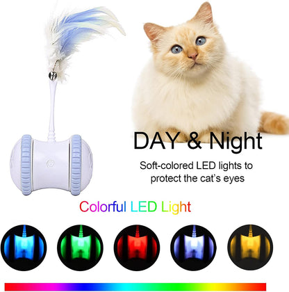 Exciting Automatic Cat Feather Toy - Interactive 360° Rotating Ball with LED Light, USB Rechargeable, and Replaceable Feathers - Perfect Indoor Fun for Your Feline (Blue)