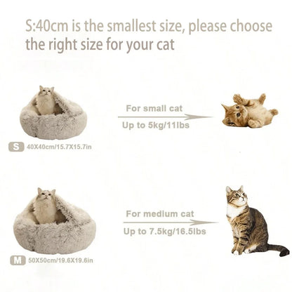 Cozy 2-in-1 Plush Hooded Cat & Dog Bed - Round Fluffy Sleeping Nest for Small Pets