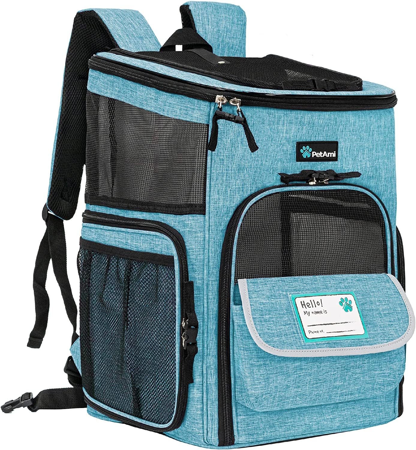 Dog Backpack Carrier, Airline Approved 4-Way Entry Cat Backpack Carrier, Ventilated Mesh, Collapsible Pet Carrier for Small Puppy, Kitten, Hiking, Travel Car, Vet, up to 18 Lbs, Navy Blue