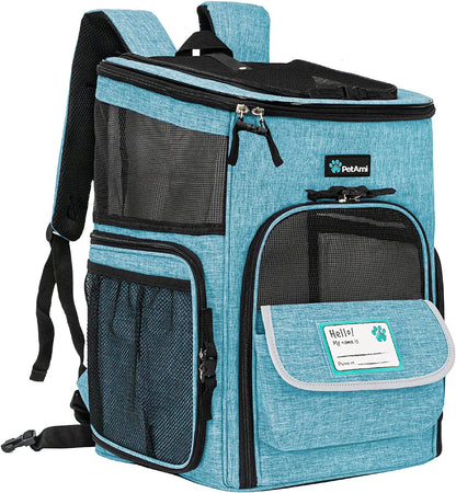 Dog Backpack Carrier, Airline Approved 4-Way Entry Cat Backpack Carrier, Ventilated Mesh, Collapsible Pet Carrier for Small Puppy, Kitten, Hiking, Travel Car, Vet, up to 18 Lbs, Navy Blue