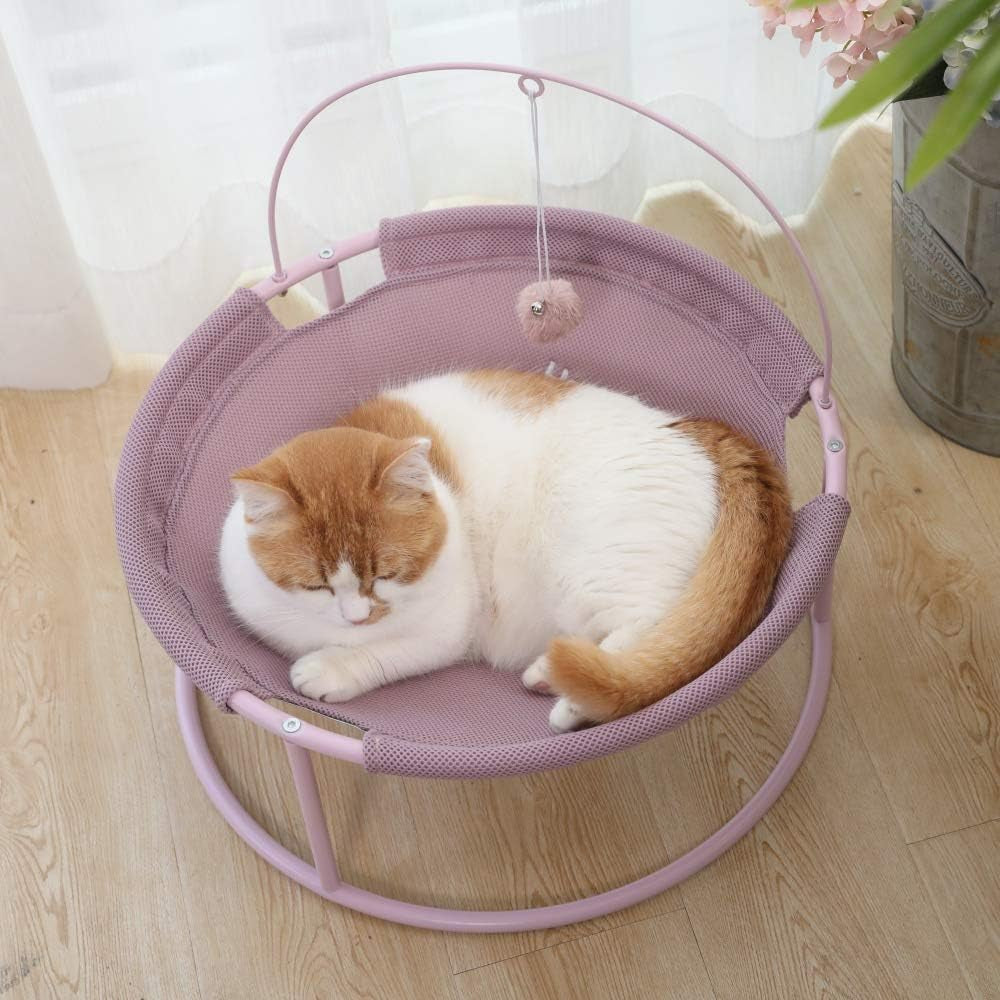 Deluxe Elevated Cat Hammock with Steel Frame & Teaser Toy - Cozy, Detachable & Washable Indoor Lounge Bed