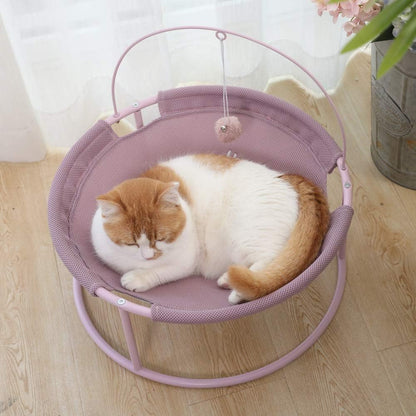 Deluxe Elevated Cat Hammock with Steel Frame & Teaser Toy - Cozy, Detachable & Washable Indoor Lounge Bed