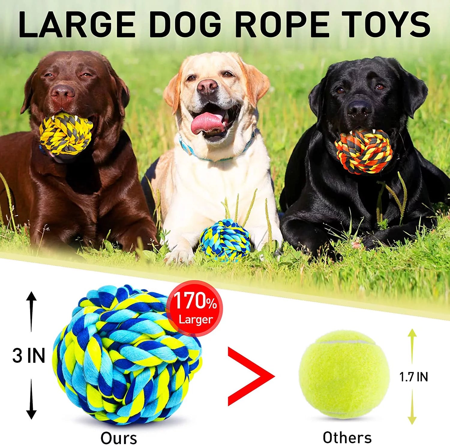 Ultimate Dog Chew Toys Set - 6 Pack Indestructible Heavy Duty Balls & Twisted Ropes for Aggressive Chewers, Perfect for Large & Medium Dogs!