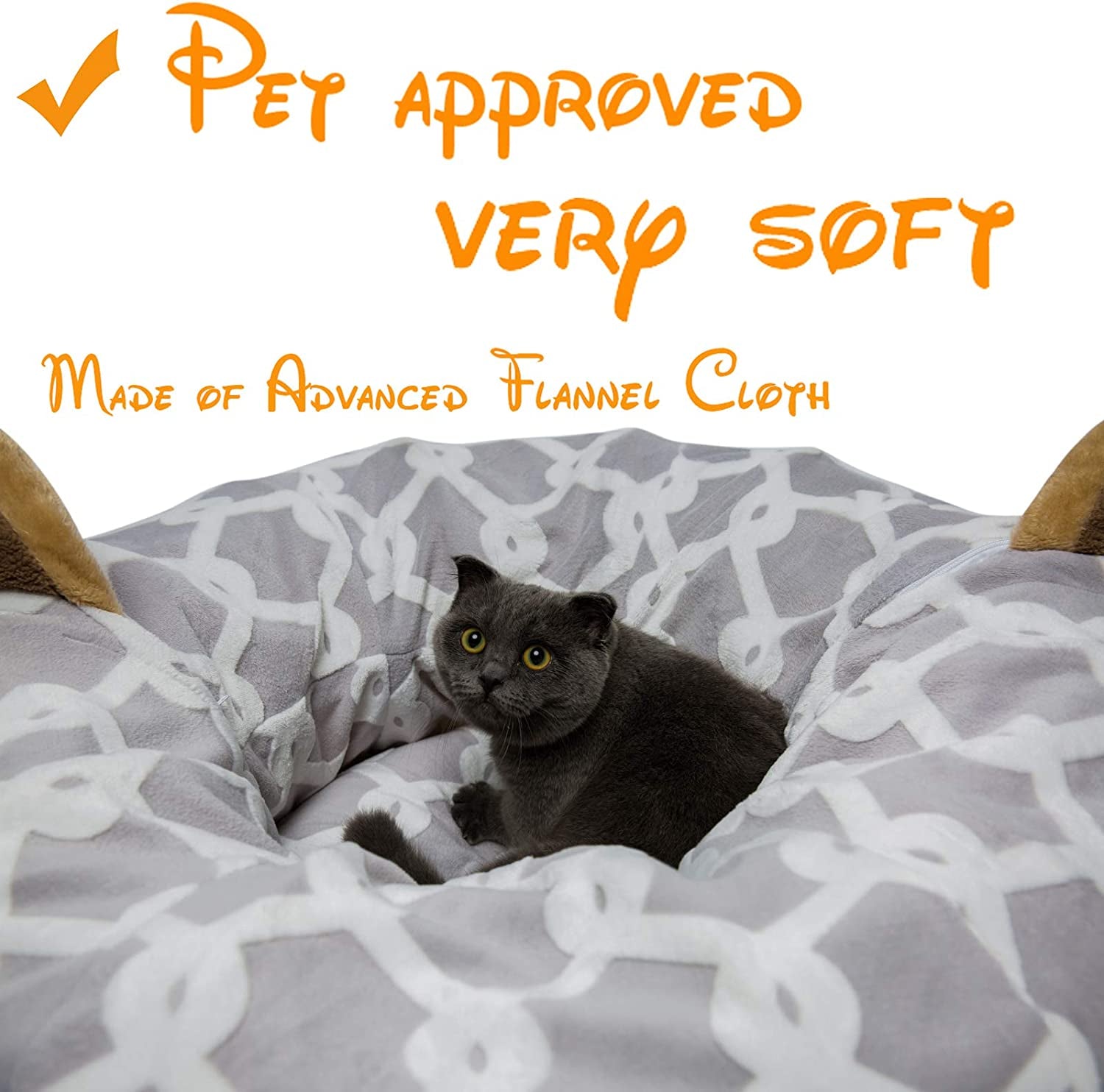 Cozy Large Cat Tunnel Bed with Fluffy Toy Balls & Cushion - Flexible 10" Diameter, 3 Ft Length - Perfect for Cats & Small Dogs - Stylish Gray Geometric Design